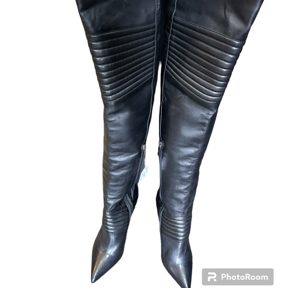 Francesco Sacco Black Thigh High Leather Boots Sz 37